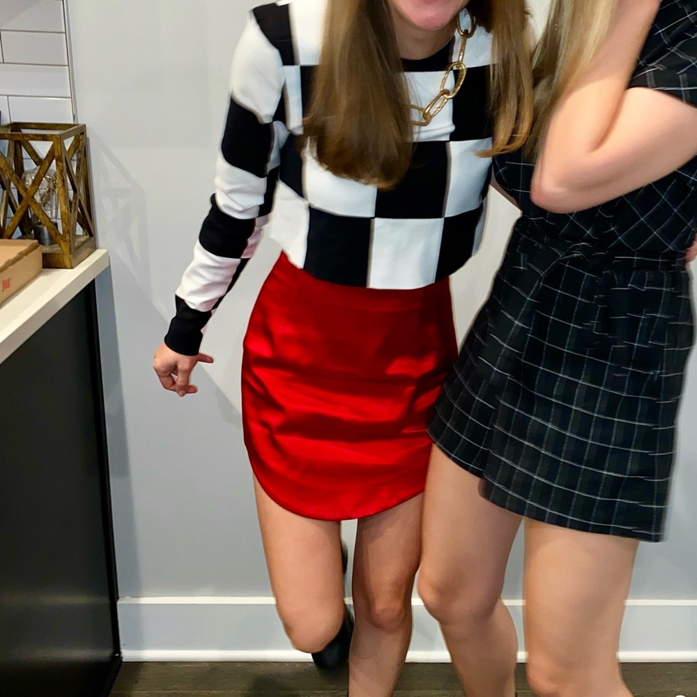 Red Satin Mini Skirt
